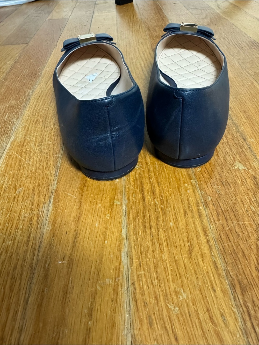 Cole Haan Navy Pointed-Toe Ballet Flats with Bow and Gold Accent - Picture 4 of 8
